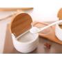 Mini Spice Jars Kitchenware ceramic seasoning jar two-piece creative white bamboo and wood flip