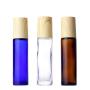 3PCS 10ml/0.34oz Empty Refillable Blue Glass Roll-on Bottles with Stainless Steel Roller Balls Wood Grain Cap Portable Cosmetic Containers Jar Pot Vials Holder for Essential Oil Perfume