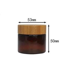 1PCS 50ML 1.7OZ Amber Empty Plastic Cream Bottle with Bamboo Cover Face Eye Cream Holder Makeup Case Trial Sample Box Refillable Durable Cosmetic Container Jar Pot for Travel Daily Life