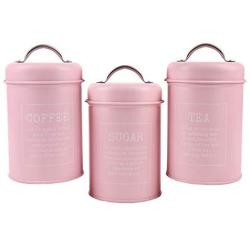 Flameer 3 Set of Kitchen Food Storage Bins With Lids, Cookie Containers Candy Can For Storing All Your Cookies and Delicious Snacks, Coffee Tea Sugar - Pink