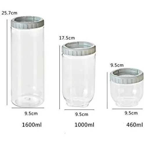 Klarsicht Kunststoff Aufbewahrungsboxen Set mit Deckel, für Küche, Getreidebehälter, Snacks, Trockenfrüchte, Gewürzflaschen, Vorratsgläser (Set von 3 Stück)