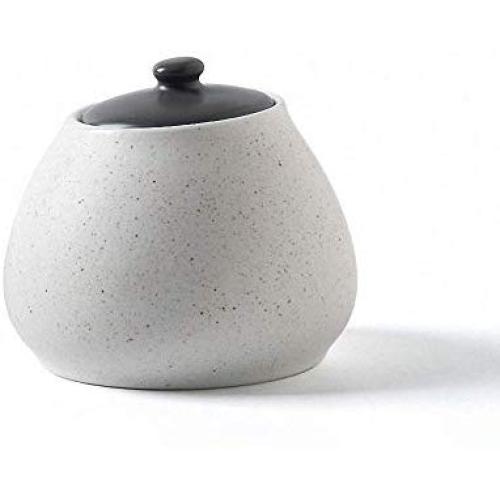 Japanese Style Ceramic Sugar Bowl Salt Pepper Pot Spice Storage Jar Condiment Seasoning Box Pot Container with Lid for Home Kitchen,Black and White