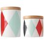OnePine Set of 2 Food Storage Jar with Sealed Wooden Lid, Geometric Pattern Ceramic Storage Jar for Tea Sugar Coffee Bean Nuts Grain