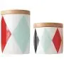 OnePine Set of 2 Food Storage Jar with Sealed Wooden Lid, Geometric Pattern Ceramic Storage Jar for Tea Sugar Coffee Bean Nuts Grain OnePine Set of 2 Food Storage Jar with Sealed Wooden Lid, Geometric Pattern Ceramic Storage Jar for Tea Sugar Coffee Bean Nuts Grain