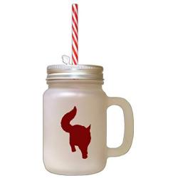 Maroon Maine Coon Cat Silhouette #3 Frosted Glass Mason Jar With Straw