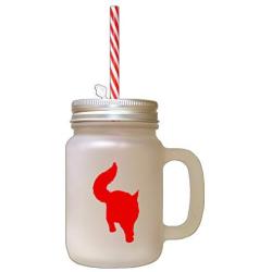 Red Maine Coon Cat Silhouette #3 Frosted Glass Mason Jar With Straw