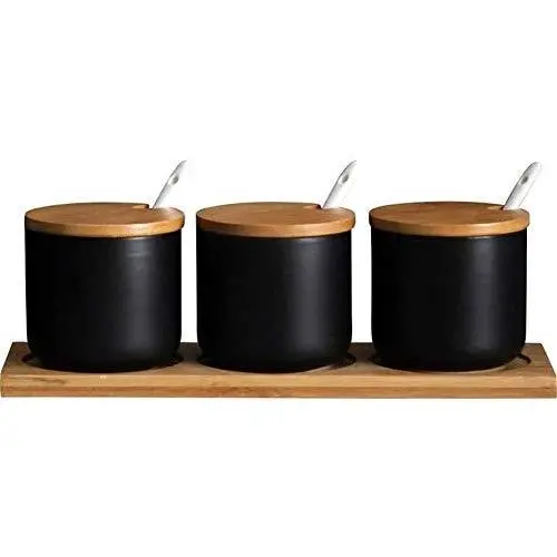 HEMFV Spice Jars, Ceramic Food Storage Spice Containers with Bamboo Lid- Porcelain Jar- Perfect Canister for Sugar Bowl, Seasoning HEMFV Spice Jars, Ceramic Food Storage Spice Containers with Bamboo Lid- Porcelain Jar- Perfect Canister for Sugar Bowl, Seasoning