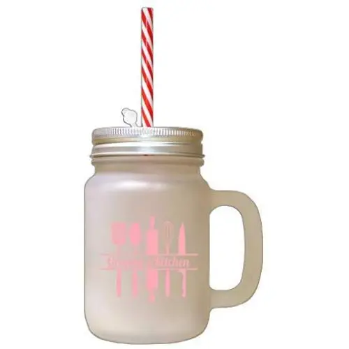 Rosahelle GrannyS Küche Glasbehälter mit Stroh – Frostete Mason Jar mit Strohhalse