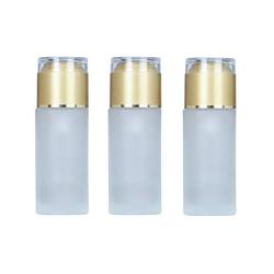 3PCS Empty Clear Frosted Glass Bottles with Pump and Gold Cap Refill Lotions Bottle Liquid Eye Cream Jars Cosmetic Containers Makeup Face Cream Dispenser Protable Toiletries Travel Packing(50ML/1.7OZ)