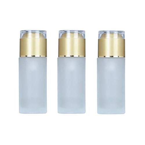 3PCS Empty Clear Frosted Glass Bottles with Pump and Gold Cap Refill Lotions Bottle Liquid Eye Cream Jars Cosmetic Containers Makeup Face Cream Dispenser Protable Toiletries Travel Packing(50ML/1.7OZ)