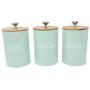 Set of 3 Metal Food Storage Tin With Bamboo Lid for Sugar Tea Coffee Canister Jar Light Green (LIGHT GREEN)