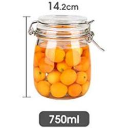 Kitchen Food Storage Jar Airtight Food Storage Storage Jar 5 Round Lead-Free Glass Spice Bottles With Transparent Glass Lids Stainless Steel Buckle Airtight Dry Food Storage Spice Container Set