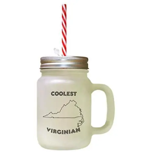 Black Coolest Virginian Virginia Frosted Glass Mason Jar With Straw Black Coolest Virginian Virginia Frosted Glass Mason Jar With Straw