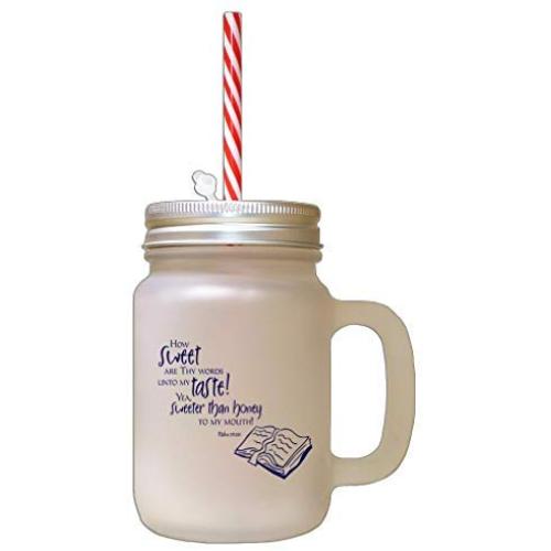 Navy Sweet Taste! Sweeter Then Honey Frosted Glass Mason Jar With Straw