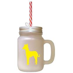 Yellow Peruvian Hairless Dog Silhouette Frosted Glass Mason Jar With Straw