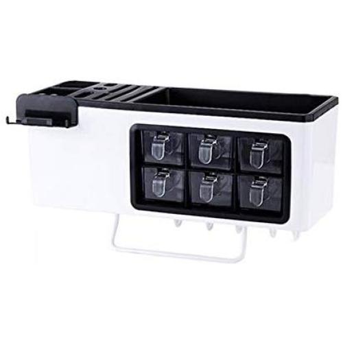 haixclvyE Kitchen Shelf Wall-Mounted Home Storage Condiment Jar Spice Rack Kitchen Spice Seasoning Storage Box Rack Shelf Home Organizer