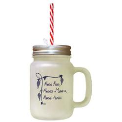 Navy Buon Vino, Buona Musica, Buoni Amici Frosted Glass Mason Jar With Straw
