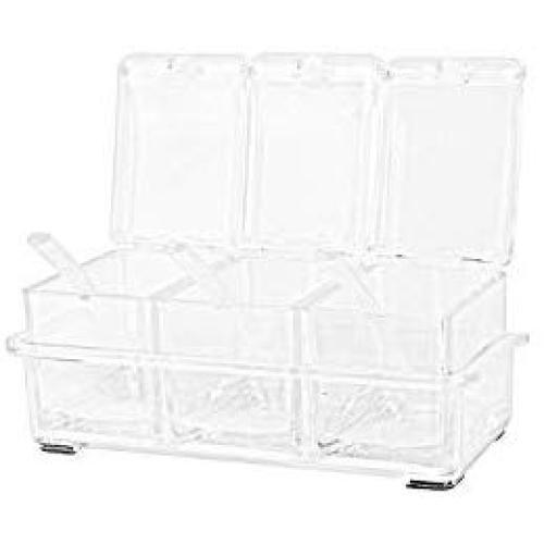 Storage Box Flip Cover Design Seasoning Rack Container Moisture Proof Transparent Condiment Jar Kitchen Tool,Clear