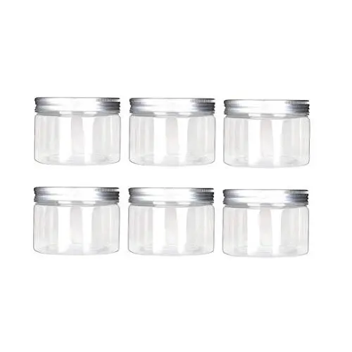 6 Jars en Plastique Transparents de 120ml (4oz) avec Couvercle en Aluminium Argenté pour Cosmétiques, Crèmes, Lotion, Pommade, Boîtes. 6 Jars en Plastique Transparents de 120ml (4oz) avec Couvercle en Aluminium Argenté pour Cosmétiques, Crèmes, Lotion, Pommade, Boîtes.