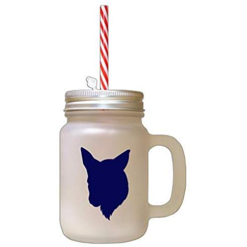 Navy Norwegian Lundehund Silhouette Frosted Glass Mason Jar With Straw