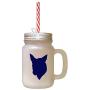 Navy Norwegian Lundehund Silhouette Frosted Glass Mason Jar With Straw