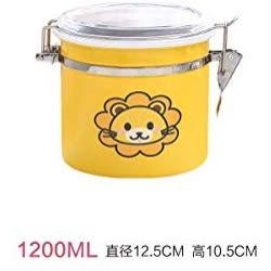 storage jar Grain container Food container Storage Box，Cartoon color stainless steel food coffee bean milk tea storage sealed can, 12.5cm yellow lion