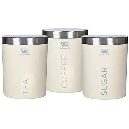 Ensemble de 3 contenants pour thé, café et sucre – Pots à confinement en acier inoxydable gris clair. Ensemble de 3 contenants pour thé, café et sucre – Pots à confinement en acier inoxydable gris clair.