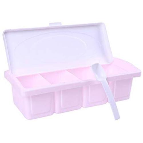 4 Grids Plastic Container Holder for Seasoning Rack Spice Pots Box Storage Container Condiment Jar Kitchen Tool,Pink