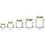 Nakpunar 24 pcs 1.5 oz Oval Hexagon Glass Jars with Black Lids - 45ml