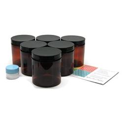 Amber 8 Ounce Plastic Jars with Black Lids (6 pk) with Mini Jar - Round Refillable Containers