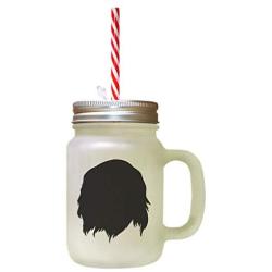 Black Cavalier King Charles Spaniel Silhouette Frosted Glass Mason Jar With Straw
