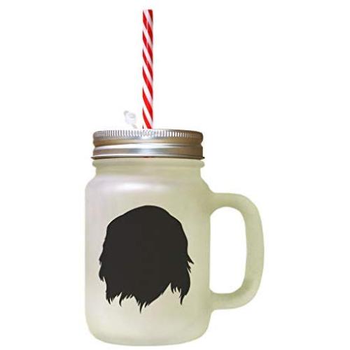 Black Cavalier King Charles Spaniel Silhouette Frosted Glass Mason Jar With Straw