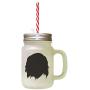 Black Cavalier King Charles Spaniel Silhouette Frosted Glass Mason Jar With Straw