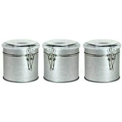 Set of THREE Airtight Latching Canisters with Clear Acrylic Lids - Food Storage Containers, Tea Coffee Sugar - Beautiful Brushed Silver Finish