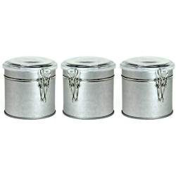 Set of THREE Airtight Latching Canisters with Clear Acrylic Lids - Food Storage Containers, Tea Coffee Sugar - Beautiful Brushed Silver Finish