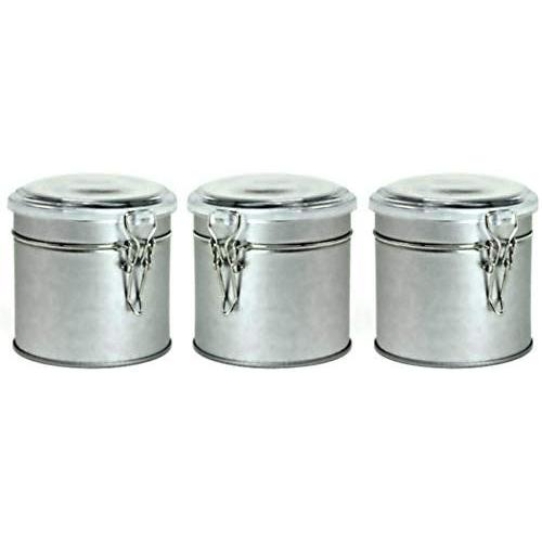 Set of THREE Airtight Latching Canisters with Clear Acrylic Lids - Food Storage Containers, Tea Coffee Sugar - Beautiful Brushed Silver Finish