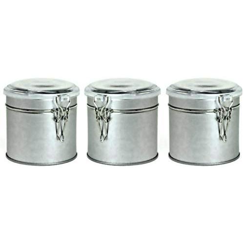 Set of THREE Airtight Latching Canisters with Clear Acrylic Lids - Food Storage Containers, Tea Coffee Sugar - Beautiful Brushed Silver Finish