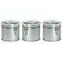 Set of THREE Airtight Latching Canisters with Clear Acrylic Lids - Food Storage Containers, Tea Coffee Sugar - Beautiful Brushed Silver Finish