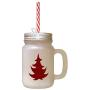 Maroon Christmas Tree #4 Frosted Glass Mason Jar With Straw