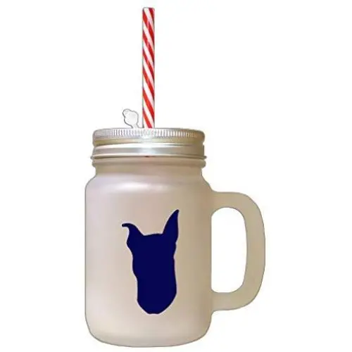 Silhouette d'un Pinscher Nain Bleu, en verre de couleur frost, avec gobelet. Silhouette d'un Pinscher Nain Bleu, en verre de couleur frost, avec gobelet.