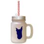 Navy Miniature Pinscher Silhouette Frosted Glass Mason Jar With Straw