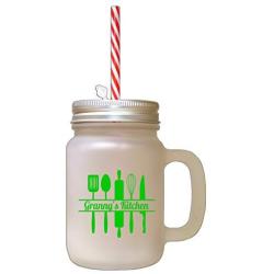 Green GrannyS Kitchen Frosted Glass Mason Jar With Straw