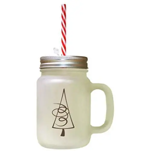 Brown Christmas Tree Style 8 Frosted Glass Mason Jar With Straw Brown Christmas Tree Style 8 Frosted Glass Mason Jar With Straw