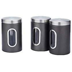 storage jar Grain container Food container Storage Box，Creative kitchen supplies stainless steel sealed cans miscellaneous grains tea seasoning storage storage tank, black set 3