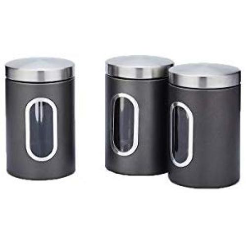 storage jar Grain container Food container Storage Box，Creative kitchen supplies stainless steel sealed cans miscellaneous grains tea seasoning storage storage tank, black set 3