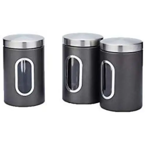 storage jar Grain container Food container Storage Box，Creative kitchen supplies stainless steel sealed cans miscellaneous grains tea seasoning storage storage tank, black set 3