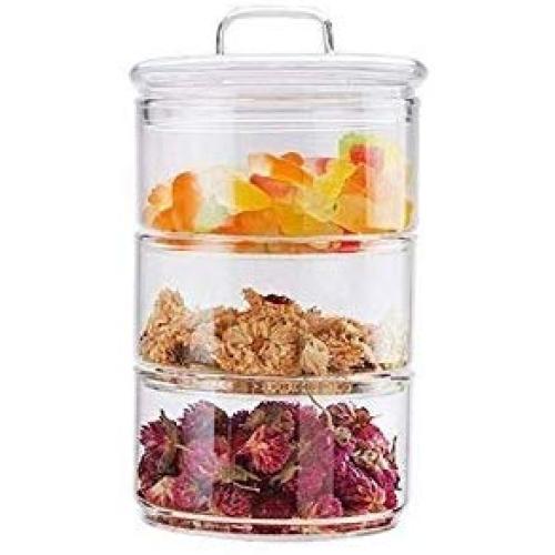 HIZLJJ Stackable 200ml 3-layer Food Storage Containers with Airtight Lid, Glass Storage Jar for Pasta, Tea, Coffee, Cookies, Snacks (Color : Style A)