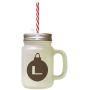 Brown&quotL" Christmas Tree Toy Monogram L Frosted Glass Mason Jar With Straw