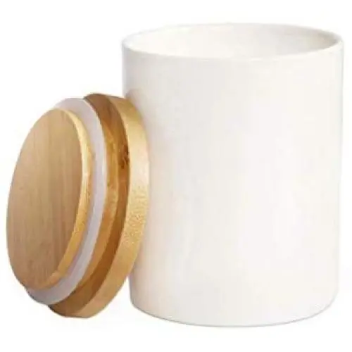 Keramik Lebensmittelbehälter, 300 ml (10,13 fl oz), 77L Keramikbehälter mit Bambuschachdeckel - Moderner weißer Lebensmittelbehälter für Tee, Kaffee, Gewürze und mehr