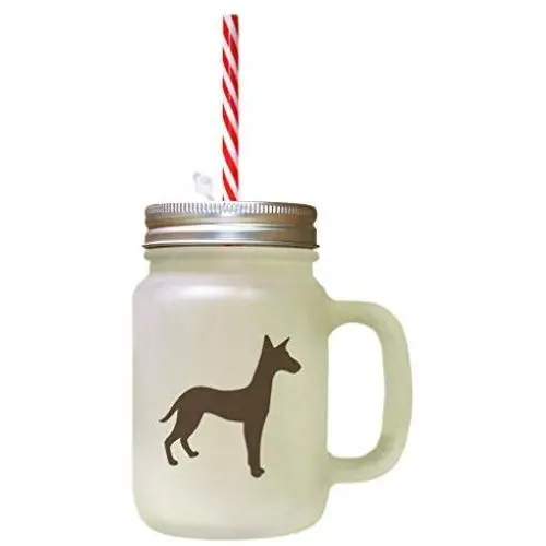 Brown Podenco Canario Silhouette Frosted Glass Mason Jar With Straw Brown Podenco Canario Silhouette Frosted Glass Mason Jar With Straw